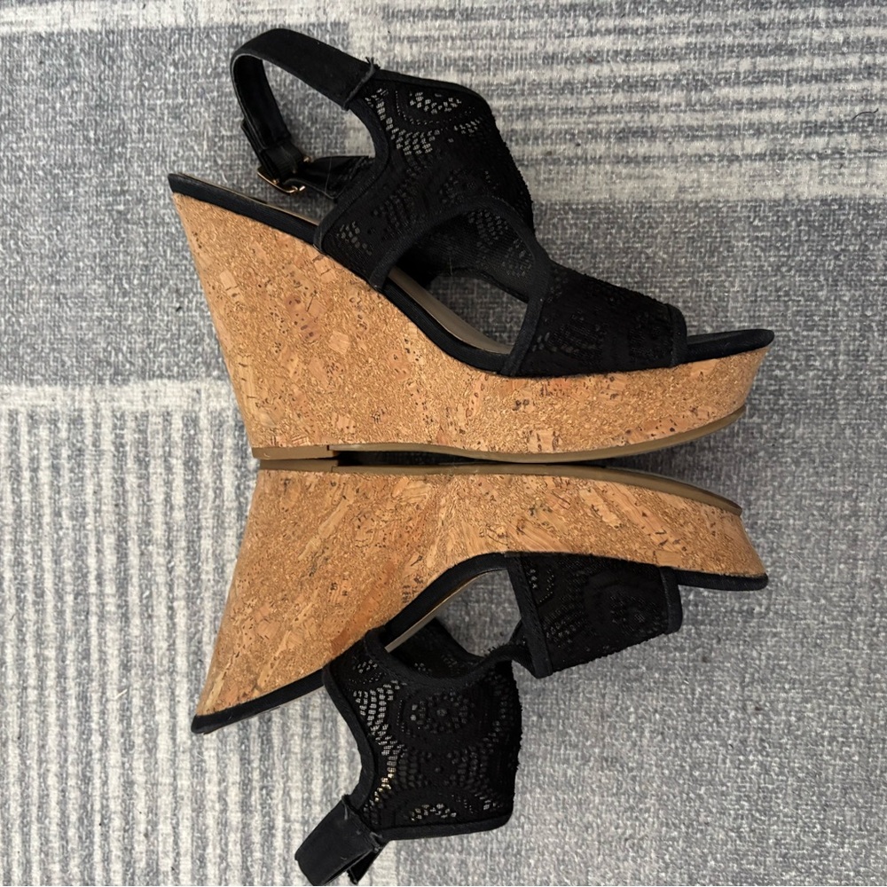 Fergalicous Black Lace Platform Sandals